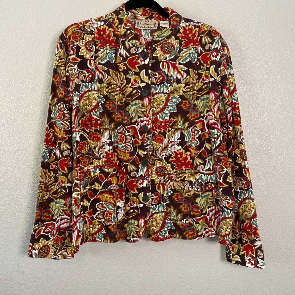 Brown Floral Jacket XL 100% Cotton Bohemian Boho Chic Hippie Artsy Embroidered